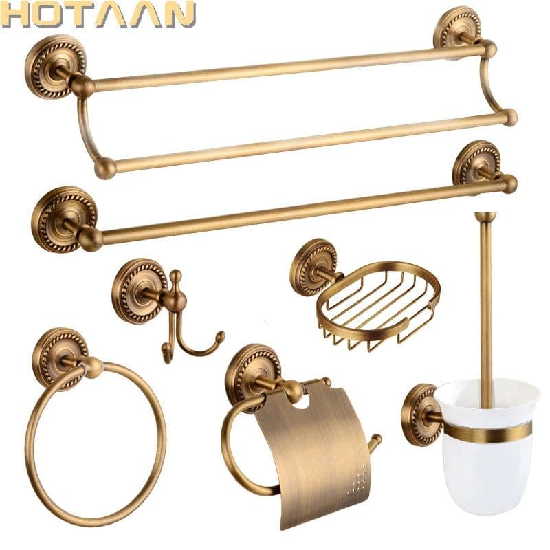 image-. Solid Brass Bathroom Accessories Set,Robe hook,Paper Holder,Towel Bar,Soap Basket,Bathroom Fitting Sets