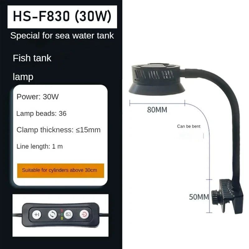image-LED Seawater Fish Tank Light USB Plug Clownfish Coral Special Dimmable Timing Blue and White Fill Light Landscape Clip Light 30W