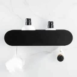 image-Design Bathroom Shelf Organizer Black Aluminum Shower Caddy With Hook Wc Accessories On Wall Decoration Kitchen Storage Rack