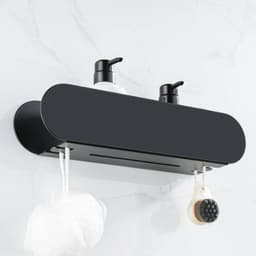 image-Design Bathroom Shelf Organizer Black Aluminum Shower Caddy With Hook Wc Accessories On Wall Decoration Kitchen Storage Rack