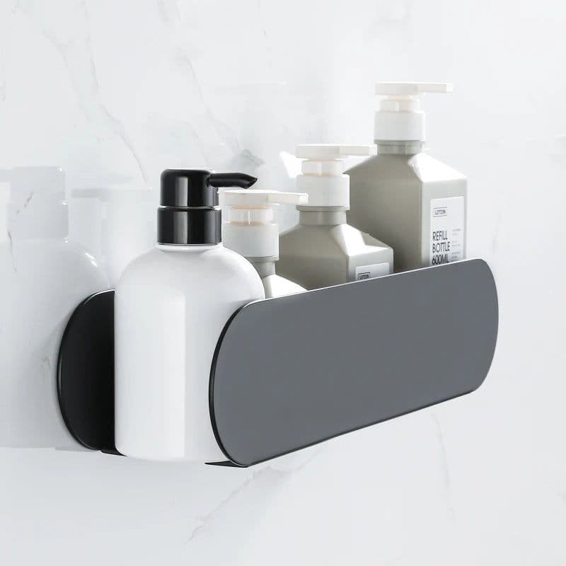 image-Design Bathroom Shelf Organizer Black Aluminum Shower Caddy With Hook Wc Accessories On Wall Decoration Kitchen Storage Rack