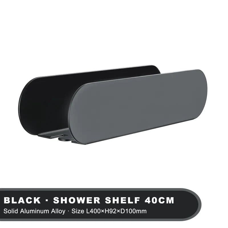 image-Design Bathroom Shelf Organizer Black Aluminum Shower Caddy With Hook Wc Accessories On Wall Decoration Kitchen Storage Rack