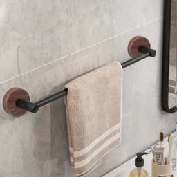 image-Hotaan Modern Style Matte Black Wall Mounted Single Towel Bar Bathroom Towel Hanger Shelf Bathroom Accessories Holder