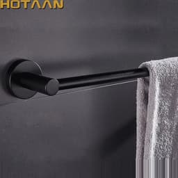 image-Hotaan Modern Style Matte Black Wall Mounted Single Towel Bar Bathroom Towel Hanger Shelf Bathroom Accessories Holder