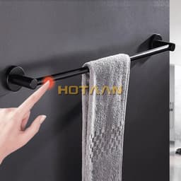 image-Hotaan Modern Style Matte Black Wall Mounted Single Towel Bar Bathroom Towel Hanger Shelf Bathroom Accessories Holder