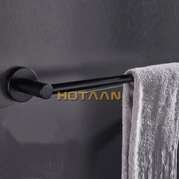 image-Hotaan Modern Style Matte Black Wall Mounted Single Towel Bar Bathroom Towel Hanger Shelf Bathroom Accessories Holder