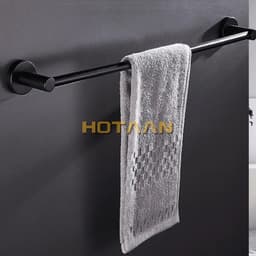 image-Hotaan Modern Style Matte Black Wall Mounted Single Towel Bar Bathroom Towel Hanger Shelf Bathroom Accessories Holder