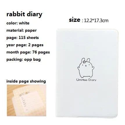image-Cute Rabbit Diary Notebook Kawaii Cartoon Journal Planner Agenda Notepad for School Student Note Book Gift Stationery PU Covers
