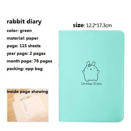 image-Cute Rabbit Diary Notebook Kawaii Cartoon Journal Planner Agenda Notepad for School Student Note Book Gift Stationery PU Covers
