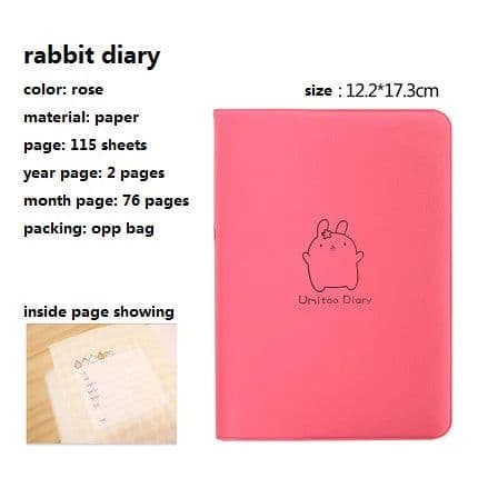 image-Cute Rabbit Diary Notebook Kawaii Cartoon Journal Planner Agenda Notepad for School Student Note Book Gift Stationery PU Covers