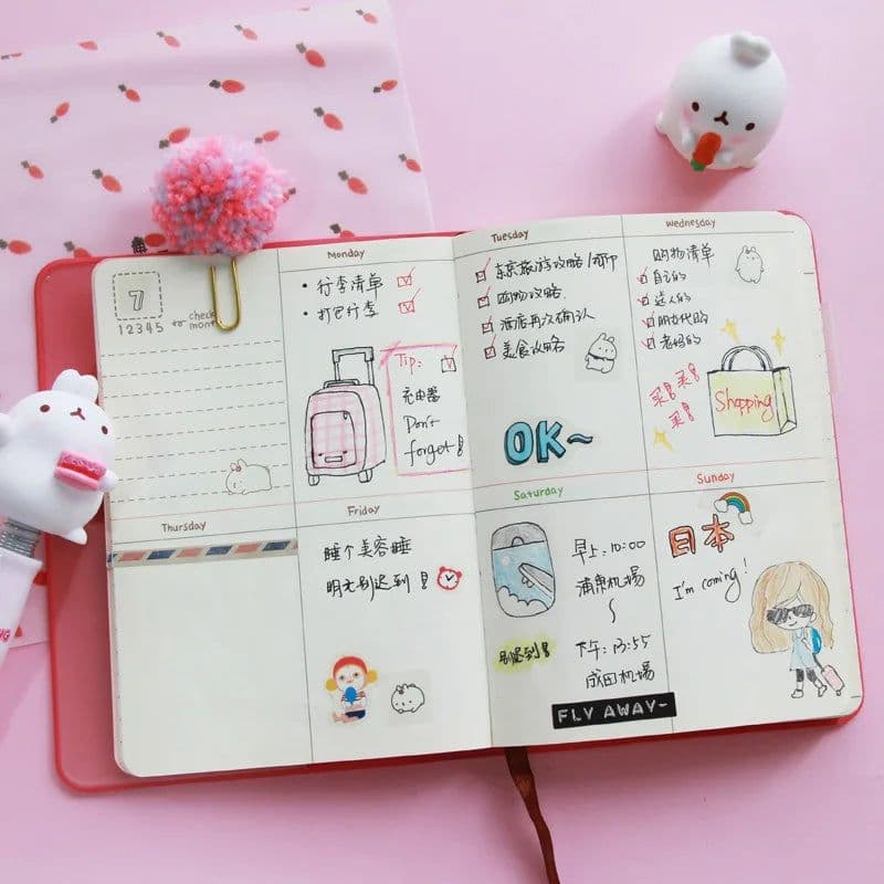 image-Cute Rabbit Diary Notebook Kawaii Cartoon Journal Planner Agenda Notepad for School Student Note Book Gift Stationery PU Covers