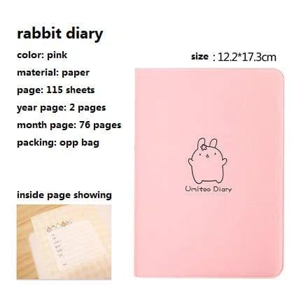 image-Cute Rabbit Diary Notebook Kawaii Cartoon Journal Planner Agenda Notepad for School Student Note Book Gift Stationery PU Covers