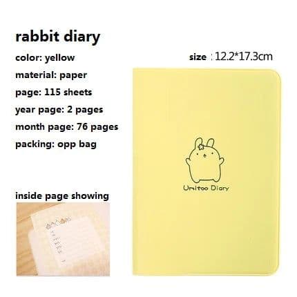 image-Cute Rabbit Diary Notebook Kawaii Cartoon Journal Planner Agenda Notepad for School Student Note Book Gift Stationery PU Covers