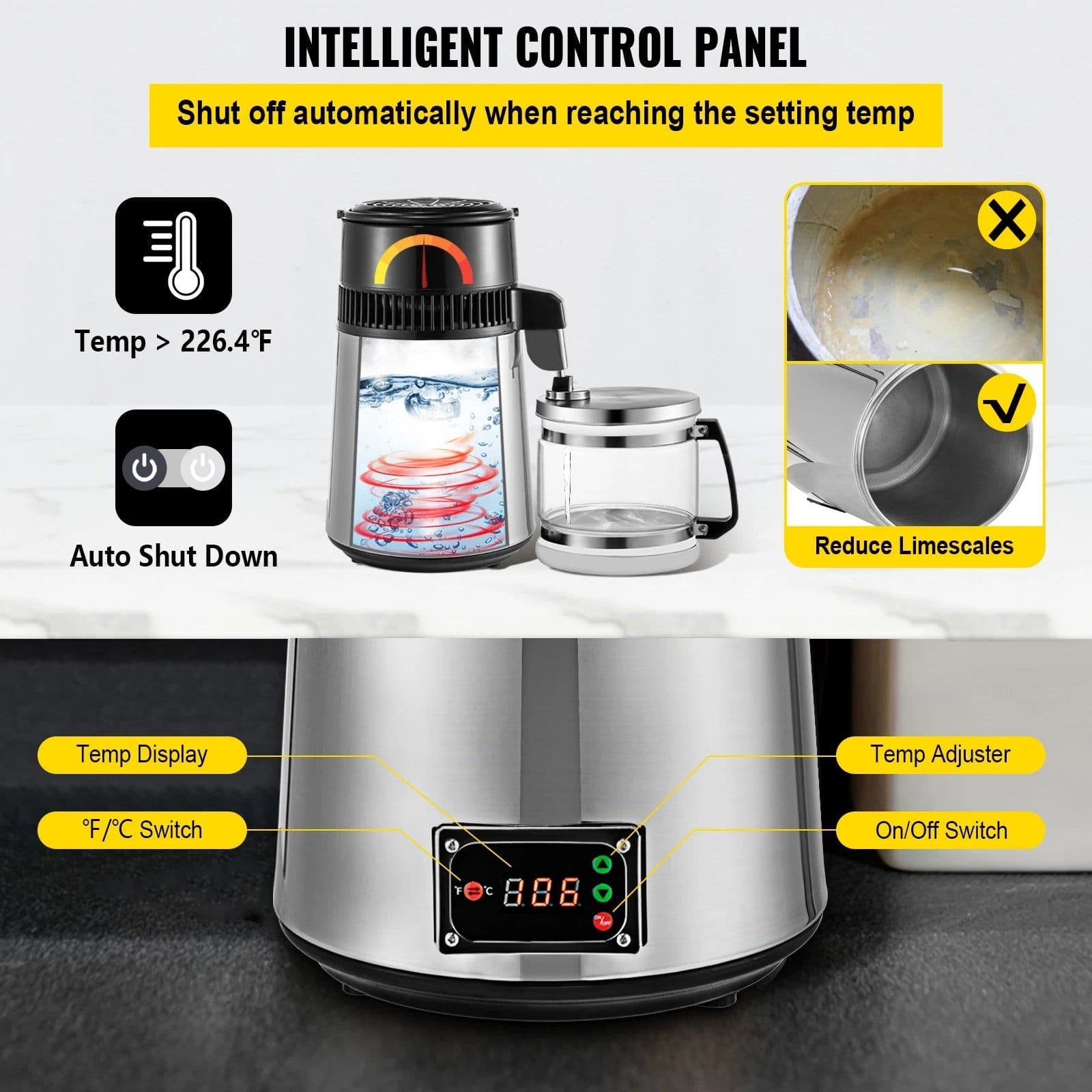 image-VEVOR 4L Pure Water Distiller Purifier Filter Dispenser Drinking Bottle Softener Temp Display Overheat Protection Home Appliance