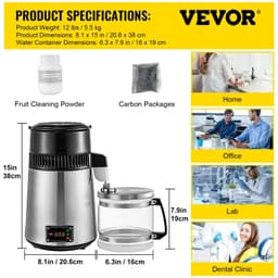 image-VEVOR 4L Pure Water Distiller Purifier Filter Dispenser Drinking Bottle Softener Temp Display Overheat Protection Home Appliance