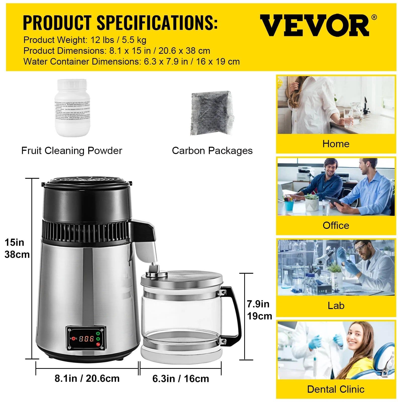 image-VEVOR 4L Pure Water Distiller Purifier Filter Dispenser Drinking Bottle Softener Temp Display Overheat Protection Home Appliance