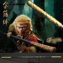 image-Wooden Monkey King Staff Kungfu Wooden Wushu Sticks Monkey Cudgels Carving dragon golden Cudgel Sun WuKong weapon practice