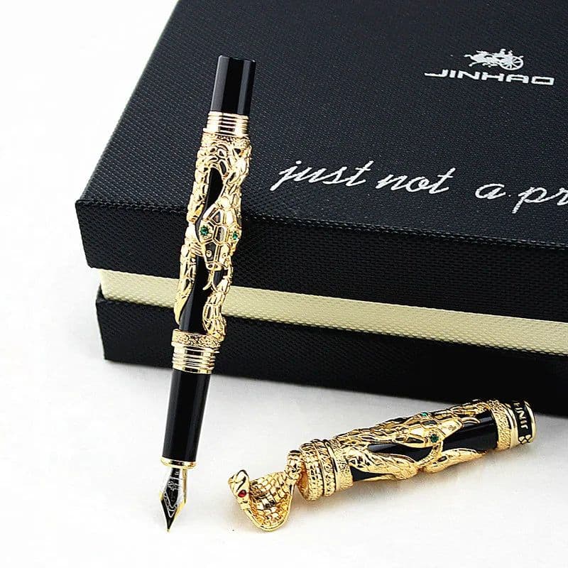 image-High Quality Jinhao Metal Snake Fountain Pen Luxury Calligraphy Ink pen Iraurita Cobra 3D Pattern Gift 0.5 Nib Office Supplies