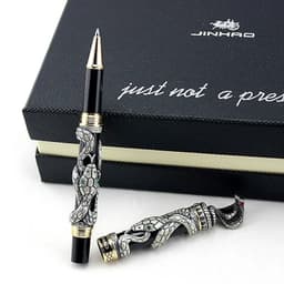 image-High Quality Jinhao Metal Snake Fountain Pen Luxury Calligraphy Ink pen Iraurita Cobra 3D Pattern Gift 0.5 Nib Office Supplies
