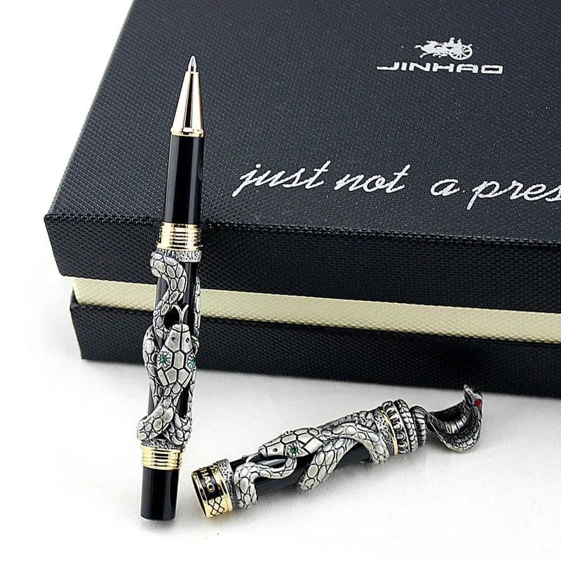 image-High Quality Jinhao Metal Snake Fountain Pen Luxury Calligraphy Ink pen Iraurita Cobra 3D Pattern Gift 0.5 Nib Office Supplies