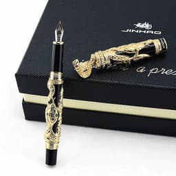 image-High Quality Jinhao Metal Snake Fountain Pen Luxury Calligraphy Ink pen Iraurita Cobra 3D Pattern Gift 0.5 Nib Office Supplies