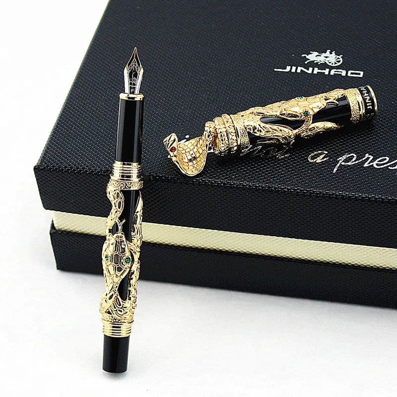 image-High Quality Jinhao Metal Snake Fountain Pen Luxury Calligraphy Ink pen Iraurita Cobra 3D Pattern Gift 0.5 Nib Office Supplies
