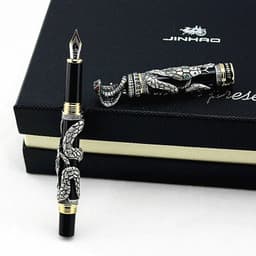 image-High Quality Jinhao Metal Snake Fountain Pen Luxury Calligraphy Ink pen Iraurita Cobra 3D Pattern Gift 0.5 Nib Office Supplies