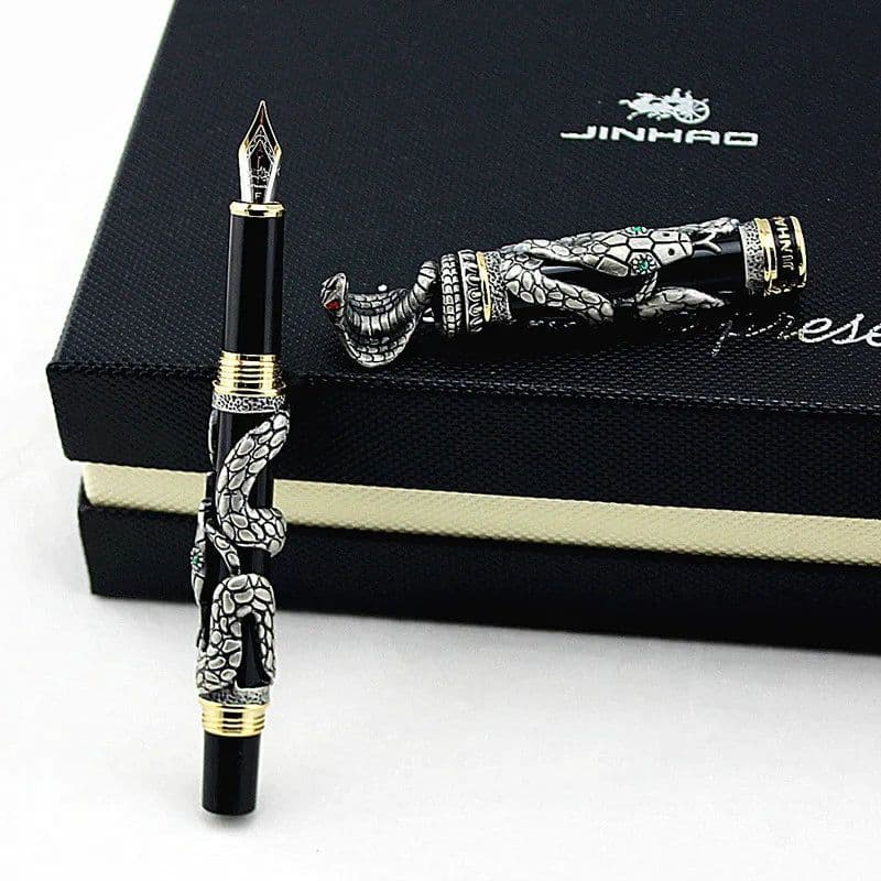 image-High Quality Jinhao Metal Snake Fountain Pen Luxury Calligraphy Ink pen Iraurita Cobra 3D Pattern Gift 0.5 Nib Office Supplies