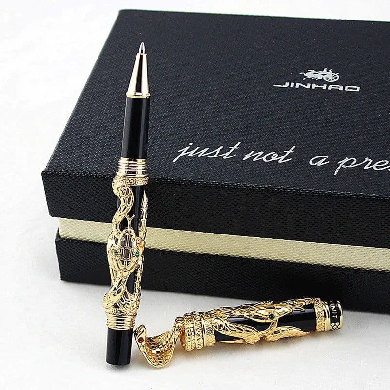 image-High Quality Jinhao Metal Snake Fountain Pen Luxury Calligraphy Ink pen Iraurita Cobra 3D Pattern Gift 0.5 Nib Office Supplies