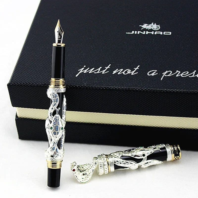 image-High Quality Jinhao Metal Snake Fountain Pen Luxury Calligraphy Ink pen Iraurita Cobra 3D Pattern Gift 0.5 Nib Office Supplies
