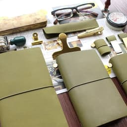 image-Fromthenon Travelers Notebook Olive Green Leather Planner 2024 Cowhide Note for Midori Diary Traveler Personal Journal