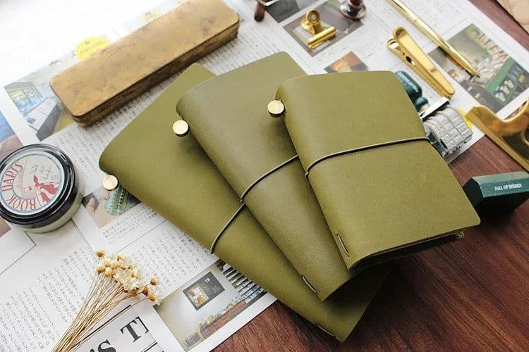 image-Fromthenon Travelers Notebook Olive Green Leather Planner 2024 Cowhide Note for Midori Diary Traveler Personal Journal