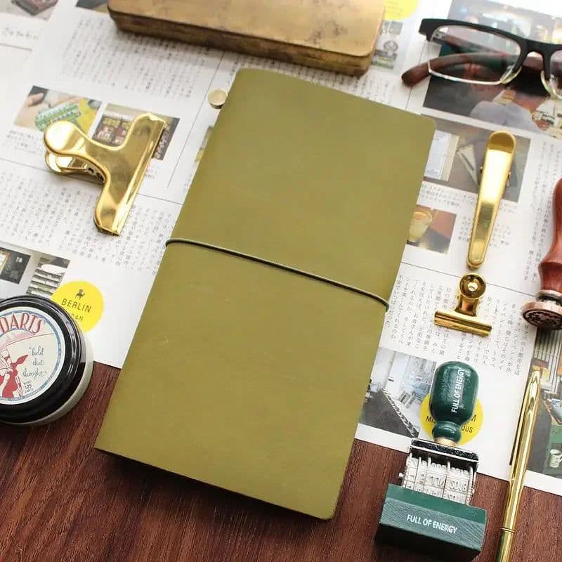 image-Fromthenon Travelers Notebook Olive Green Leather Planner 2024 Cowhide Note for Midori Diary Traveler Personal Journal