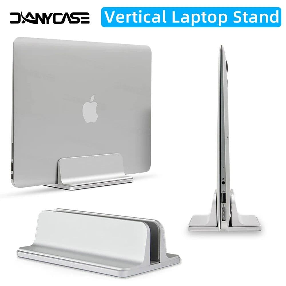 image-Vertical Laptop Stand For Macbook Air Pro 13 15 16 Desktop Aluminum Stand With Adjustable Dock Size For Notebook Stand