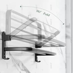 image-Towel Rack 40-60 CM Folding Holder With Hook Bathroom Accessories Wall Mount Rail Shower Hanger Aluminum Bar Matte Black Shelf