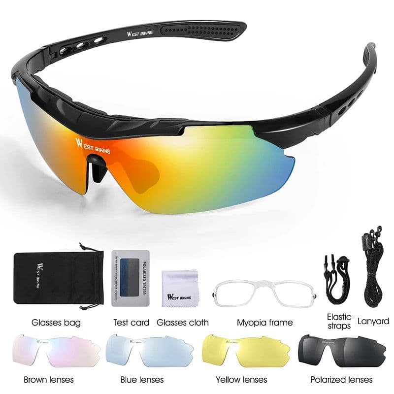 image-WEST BIKING Cycling Glasses Polarized Glasses 5 lens Outdoor Bicycle Sunglasses MTB Road Bike Ciclismo Men Women Cycling Eyewear