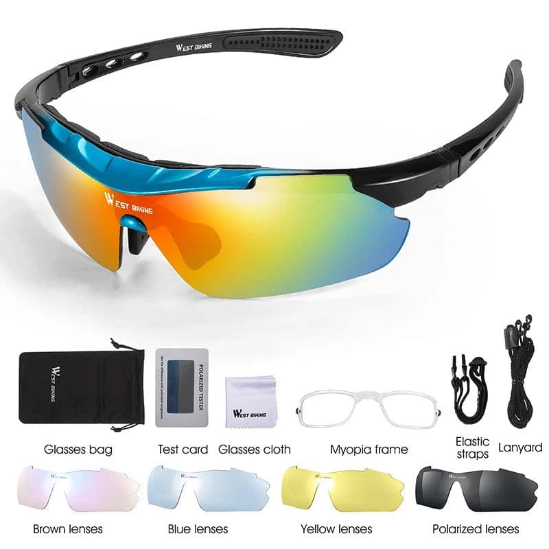 image-WEST BIKING Cycling Glasses Polarized Glasses 5 lens Outdoor Bicycle Sunglasses MTB Road Bike Ciclismo Men Women Cycling Eyewear