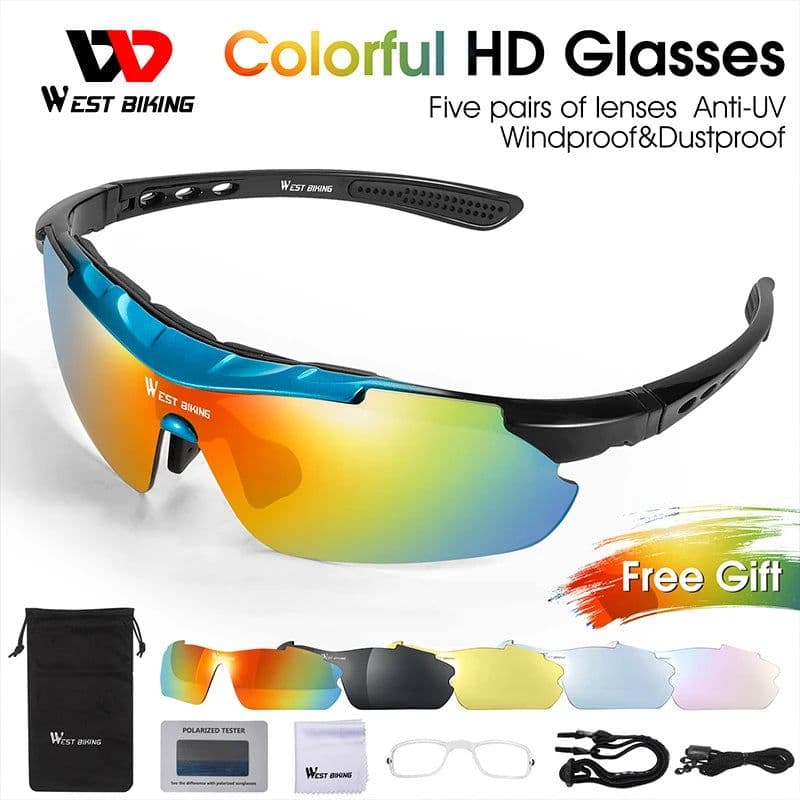 image-WEST BIKING Cycling Glasses Polarized Glasses 5 lens Outdoor Bicycle Sunglasses MTB Road Bike Ciclismo Men Women Cycling Eyewear