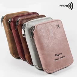 image-Multifunctional Rfid Anti-Theft Brush Passport Holder Document Bag Travel Wallet Zipper Storage Bag Leather Case Passport Holder