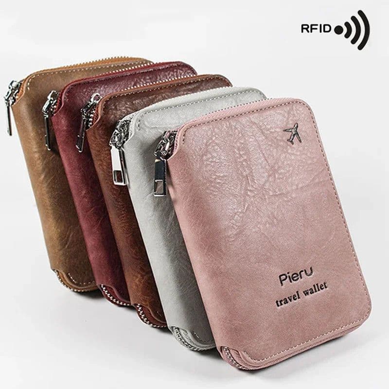 image-Multifunctional Rfid Anti-Theft Brush Passport Holder Document Bag Travel Wallet Zipper Storage Bag Leather Case Passport Holder