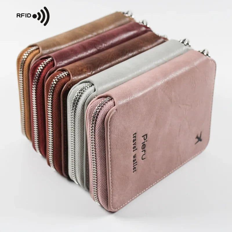 image-Multifunctional Rfid Anti-Theft Brush Passport Holder Document Bag Travel Wallet Zipper Storage Bag Leather Case Passport Holder