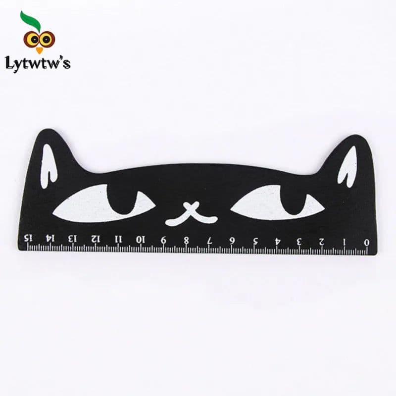 image-1 Pcs Lytwtw's Cute Kawaii Black Cat Kitten Straight Ruler Wooden Tools Cartoon Sewing Drawing Office School Stationery supplies