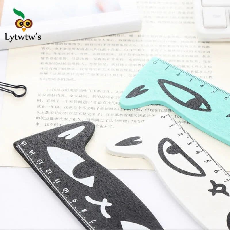 image-1 Pcs Lytwtw's Cute Kawaii Black Cat Kitten Straight Ruler Wooden Tools Cartoon Sewing Drawing Office School Stationery supplies