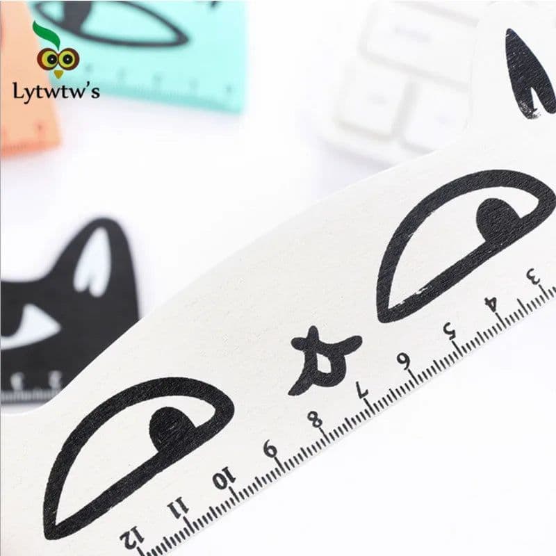 image-1 Pcs Lytwtw's Cute Kawaii Black Cat Kitten Straight Ruler Wooden Tools Cartoon Sewing Drawing Office School Stationery supplies