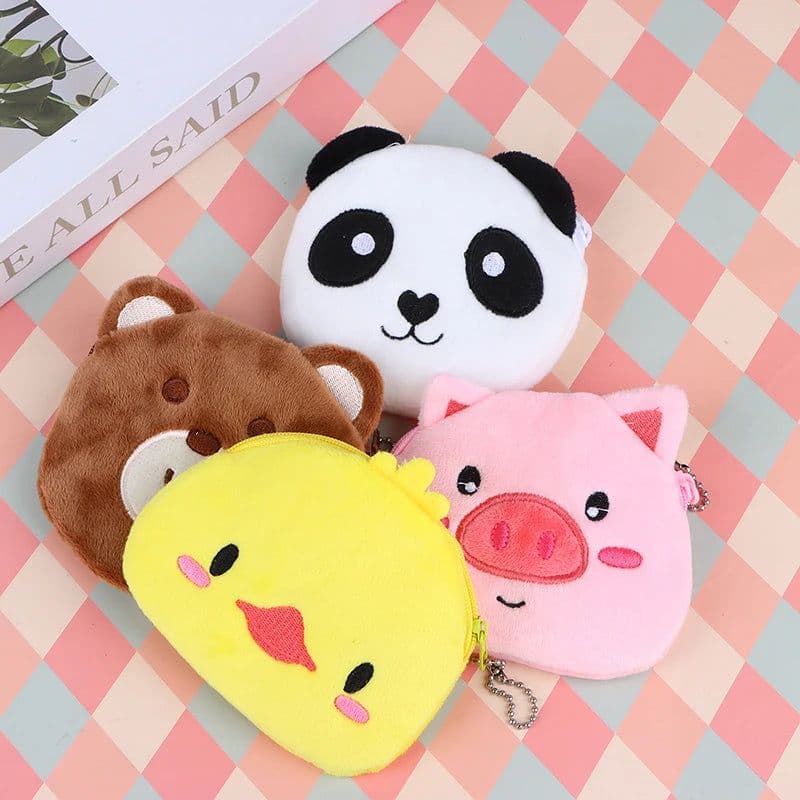 image-Soft Plush Panda Bear Pig Duck Cartoon Women Coin Purse Mini Cute Zipper Girls Coin Wallet USB Cable Bag Key Wallets Accessor
