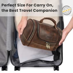 image-Men Genuine Leather Travel Business Toiletry Shaving Bag Women Retro Cosmetic Washing Shower Organizer Handbag Large Capacity