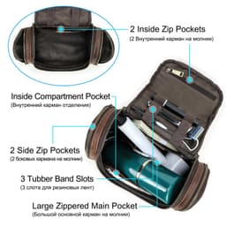 image-Men Genuine Leather Travel Business Toiletry Shaving Bag Women Retro Cosmetic Washing Shower Organizer Handbag Large Capacity