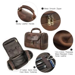 image-Men Genuine Leather Travel Business Toiletry Shaving Bag Women Retro Cosmetic Washing Shower Organizer Handbag Large Capacity