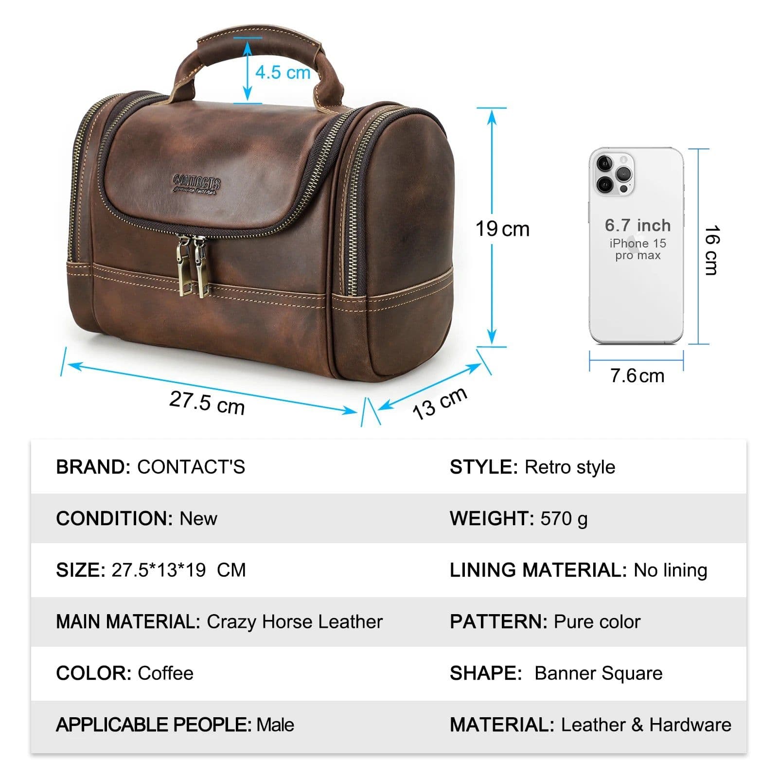 image-Men Genuine Leather Travel Business Toiletry Shaving Bag Women Retro Cosmetic Washing Shower Organizer Handbag Large Capacity