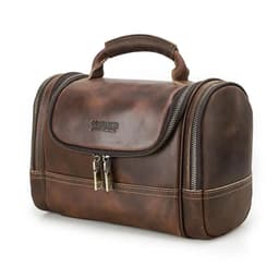 image-Men Genuine Leather Travel Business Toiletry Shaving Bag Women Retro Cosmetic Washing Shower Organizer Handbag Large Capacity